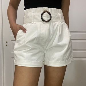 Belted paperbag denim shorts ( Color Ivory)